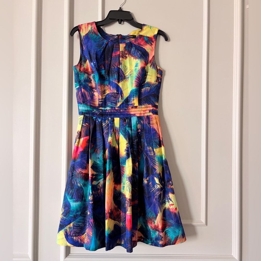 Ellen Tracy Colorful Tropical Print Dress